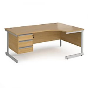 Image of Dams International Right Hand Ergonomic Desk with Oak Coloured MFC Top and Silver Frame Cantilever Legs and 3 Lockable Drawer Pedestal Contract 25 180