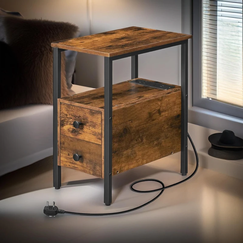 Image of Rafaelo Mobilia Bedside Table with Power Outlet & USB Ports in Brown Brown Unisex
