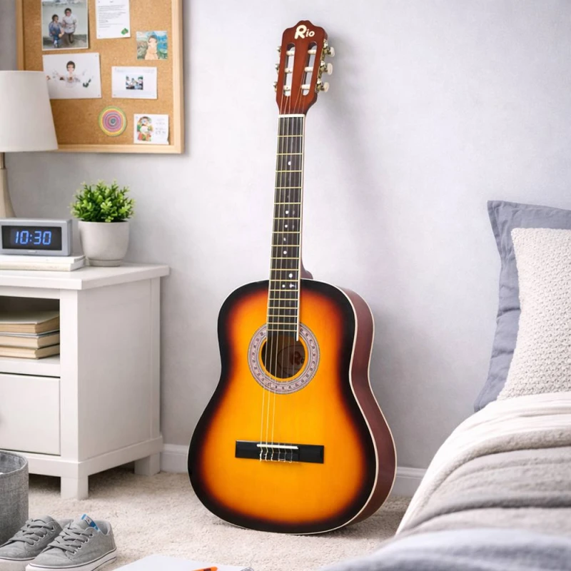 Image of RayGar Rio 3/4 Size 36" Acoustic Guitar & Accessory Package for Beginners in Orange Size: 1 Pack Orange Unisex 1 Pack