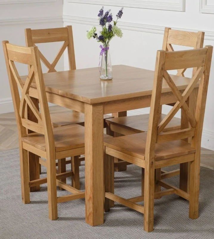 Image of Thats Furniture Oslo 90 x 90cm Oak Small Dining Table & 4 Berkeley Oak Chairs in Brown Brown Unisex 90 x 90 cm