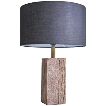 Image of Natural Wooden Block Design Table Lamp with Large Lampshade - Black