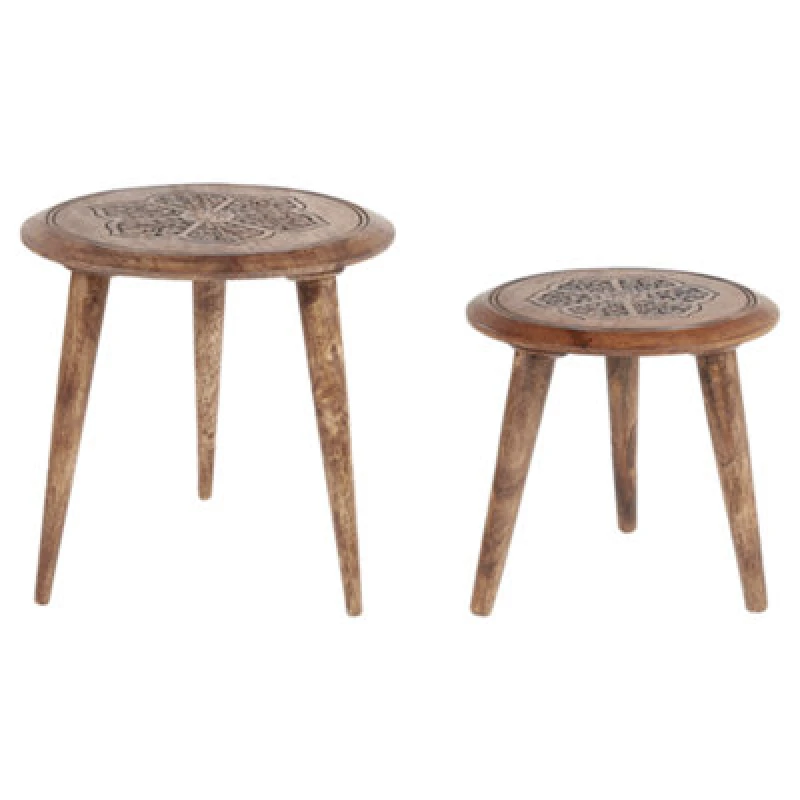 Image of Beliani Set Of 2 Side Tables Turua Mango Wood Brown