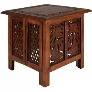 Image of Topfurnishing - Antique Effect Square Carved Wooden Bedside Lamp Table Side End Coffee Tables [Mahogany,Large 45x45x46 cm]