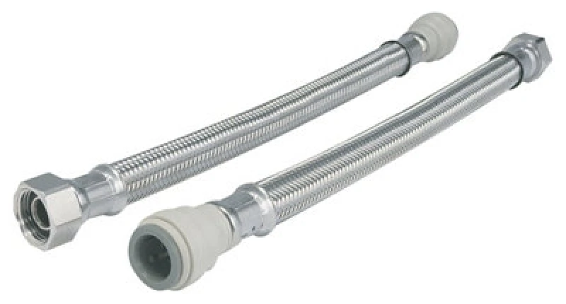 Image of John Guest Braided Hose 500mm - 15mm X 3/4" TC (Pack Of 2) Silver