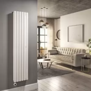 Image of White Electric Vertical Designer Radiator 1.2kW with WiFi Thermostat - Double Panel H1600xW354mm - IPX4 Bathroom Safe