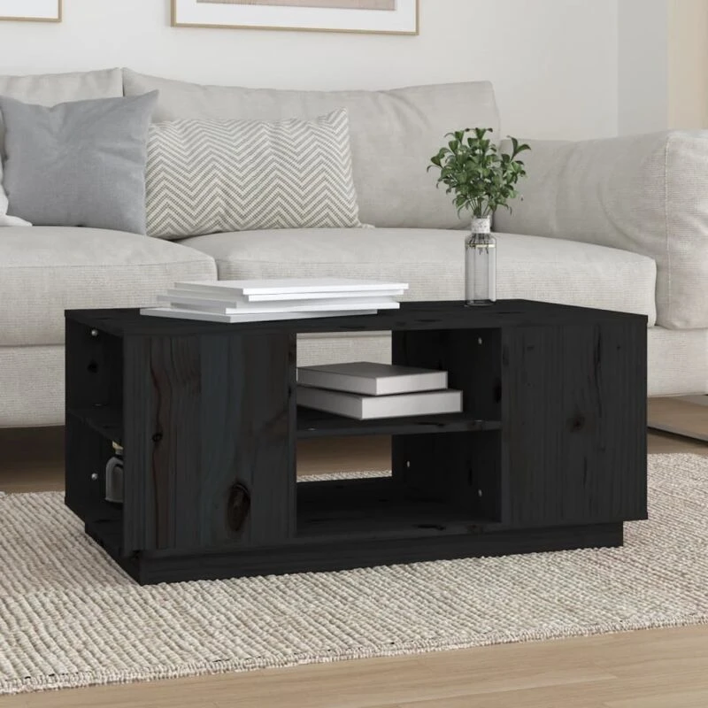 Image of Vidaxl Coffee Table Black 90X49X40.5cm Solid Wood Pine, Black 814403