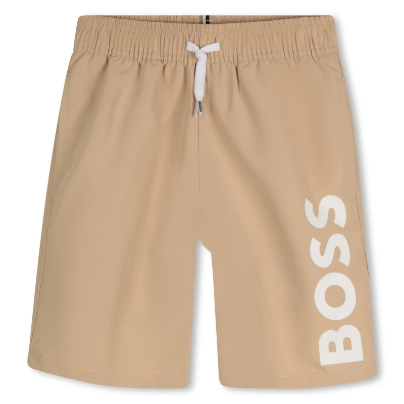 Image of Boss Kids HUGO Logo Lightweight Swim Shorts Sand 249 male 12 Yrs