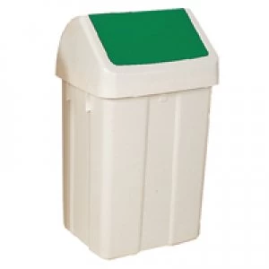 Image of Slingsby Plastic Swing Top Bin 50 Litre White With Green Lid 330351