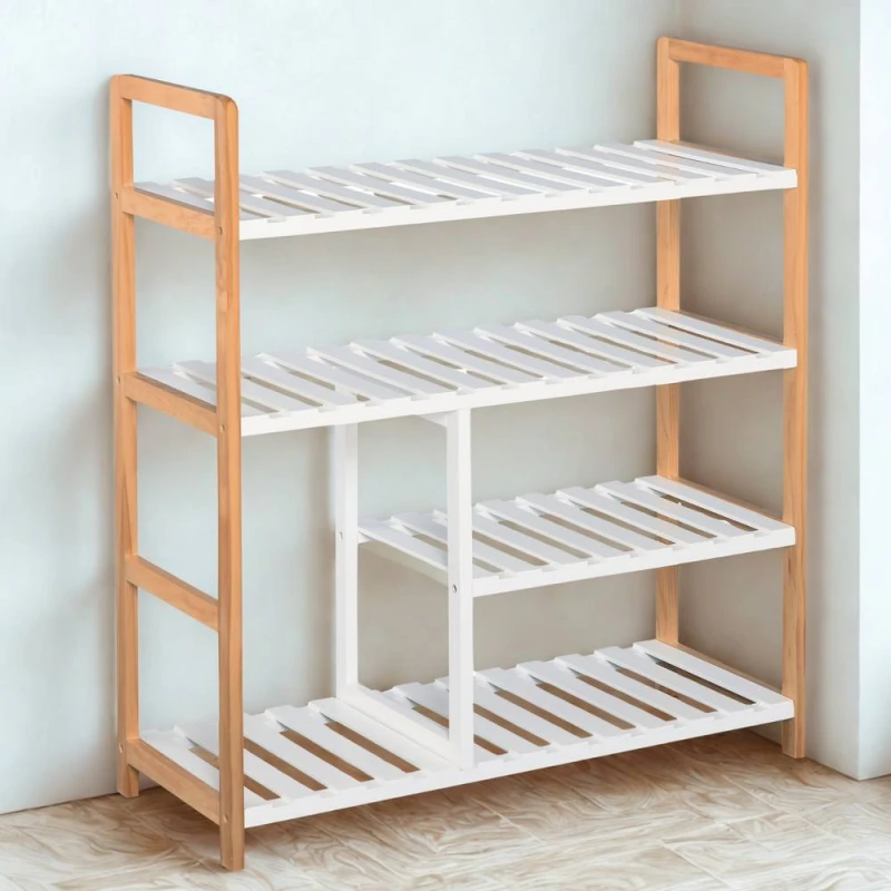 Image of FURNOS 4 Tier Shoe Storage Rack Hallway Organiser in Brown Brown Unisex