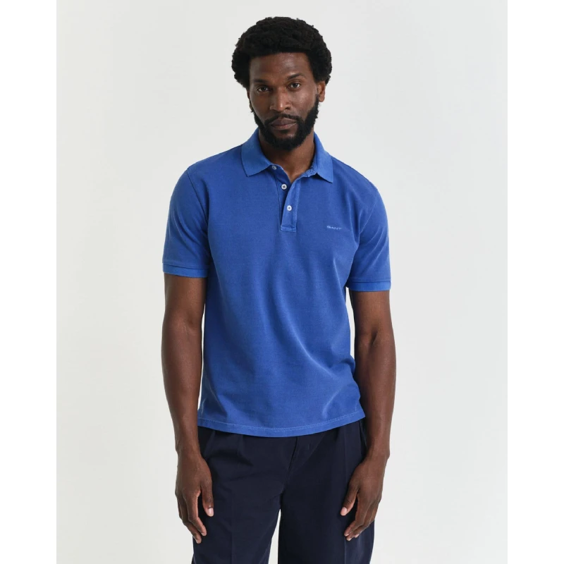 Image of Gant Sunfaded Piqu Polo Shirt Blue male S