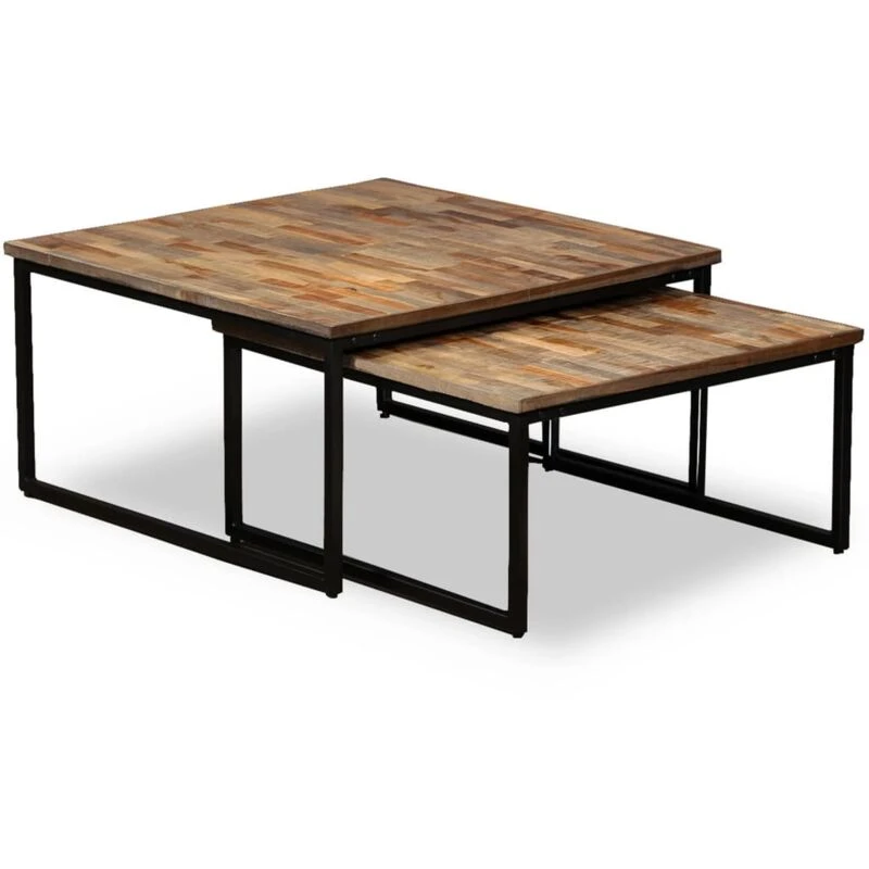 Image of vidaXL Solid Reclaimed Teak Nesting Coffee Table Set 2 Piece Furniture Desk