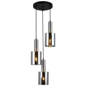 Image of Italux Sardo - Modern Hanging Pendant Satin Nickel 3 Light with Glass, Smoky Shade, E27