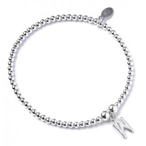 Image of Initial W Charm with Sterling Silver Ball Bead Bracelet