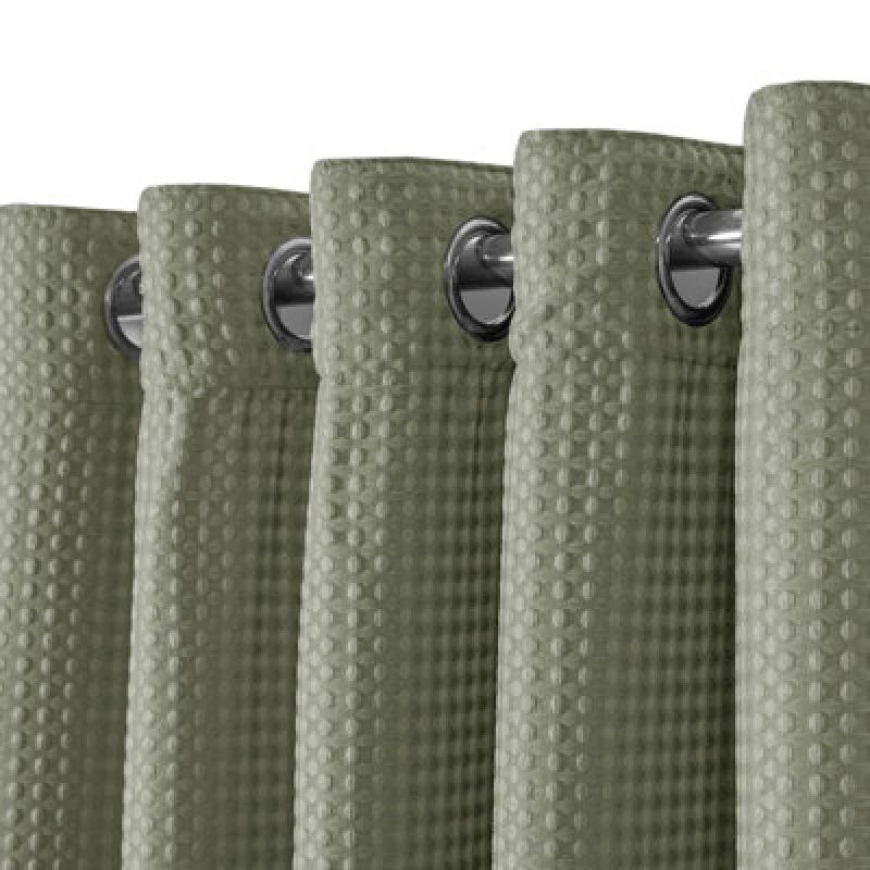 Image of Velosso Waffle Weave Total Blackout Jacquard Eyelet Header Curtains - Sage