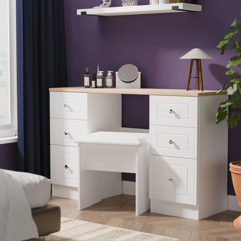 Image of Ready Assembled 2 U Cambridge 6 Drawer Kneehole Desk (Ready Assembled) in White White Unisex