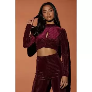 Image of I Saw It First Red Petite Twist Front Cut Out Velvet Rib Crop Top - Red