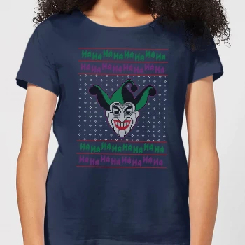 Image of DC Joker Knit Womens Christmas T-Shirt - Navy - S