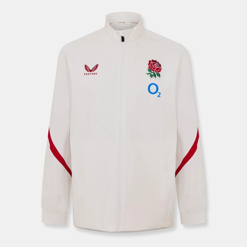 Image of Castore Mens Rose Anthem England Rugby 2025 Long Sleeve Full Zip Jacket White Red male S