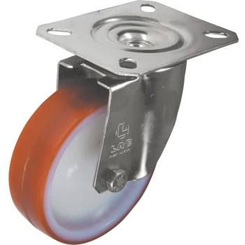 Image of SS Swivel Plate 125MM Polyurethane Tyre - Atlas Workholders