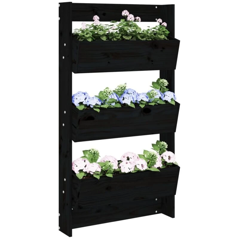 Image of vidaXL Wall Planter 3-Tier 60x18.5x110cm Black Solid Pine, Black 825118
