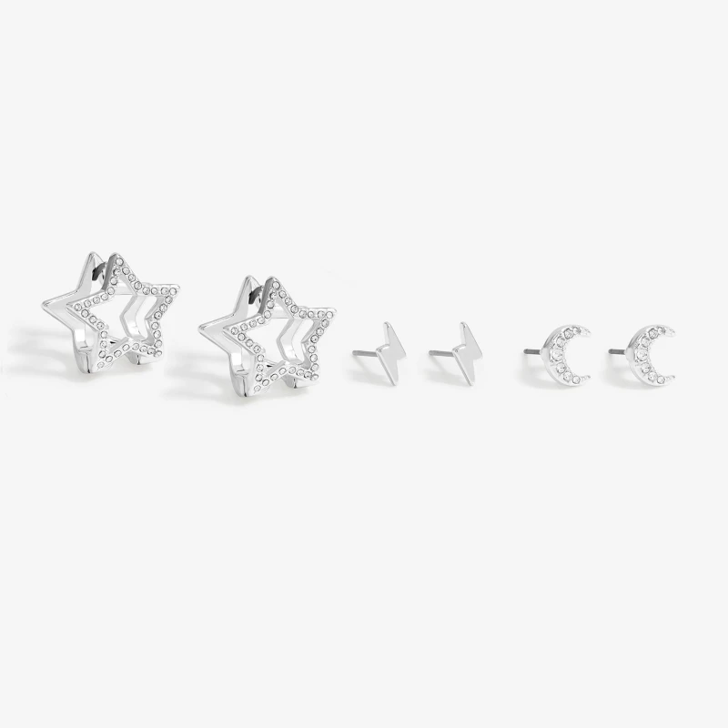 Image of Mood Silver Crystal Celestial Stud And Hoop Earrings Jewellery Sets One Size Silver 42562111000