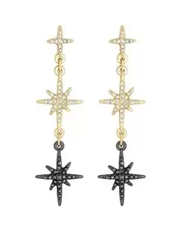 Image of Mood Two Tone Crystal Black Diamond Celestial Drop Earrings, Yellow Gold, Women