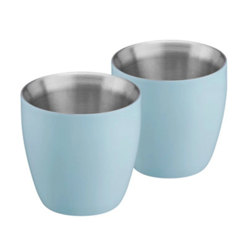 Image of Cooks Professional Set Of 2 Stainless Steel Espresso Coffee Cups - Double Wall Insulated Mini Drinking Mugs - Blue