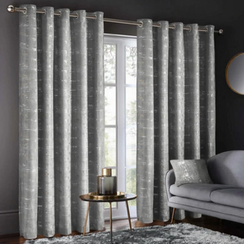Image of Intimates Luxury Velvet Curtains Ready Made Ring Top Metallic Shimmer - Machine Washable, Energy Saving Blackout Curtains - Silver