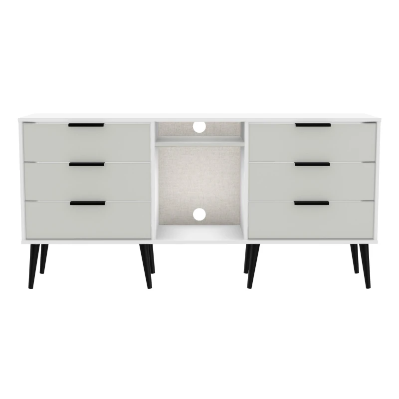 Image of Fuji 6 Drawer Sideboard In Grey Matt & White (Ready Assembled)