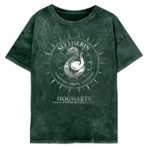 Image of Harry Potter Womens/Ladies Slytherin Constellations Acid Wash T-Shirt (L) (Green)