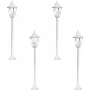 Image of Loops - 4 pack IP44 Outdoor Bollard Light White Aluminium Lantern 60W E27 Tall Lamp Post