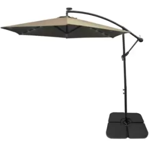 Image of Beige LED Cantilever Parasol 3m Banana Hanging Umbrella Garden Sun Shade Canopy Patio 360 Rotation Tilt uv Protection Winding Crank 24 Solar Powered