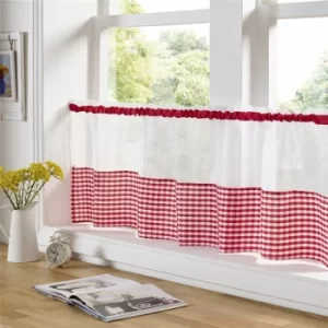 Image of Gingham Ready Made Slot Top Voile Cafe Curtain Panel (59' x 18', Red)