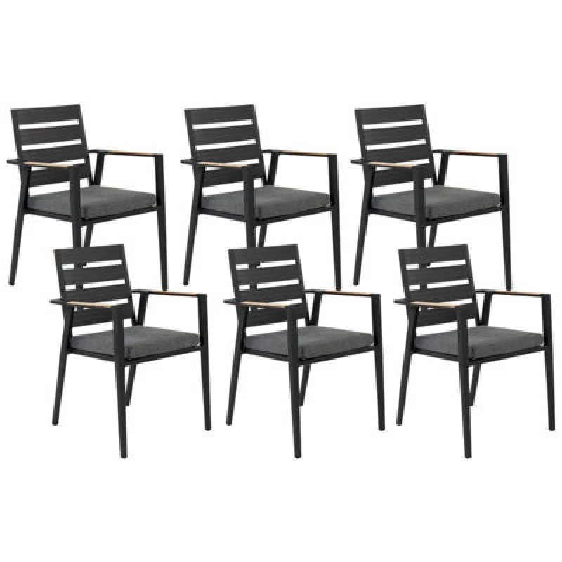 Image of Beliani Set Of 6 Garden Chairs With Cushions Taviano Metal Black