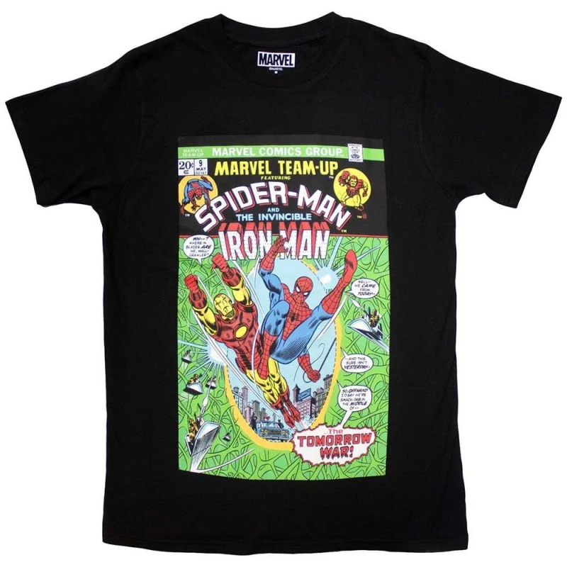 Image of Marvel Comics Marvel Comics Men Spiderman & Iron Man Comic Cover T-Shirt in Black Size: Small Black S Male 5063574156110