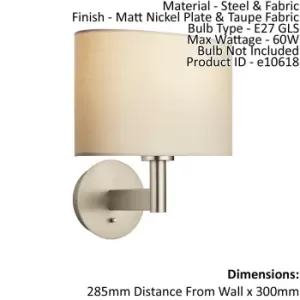 Image of Wall Light Matt Nickel Plate & Taupe Fabric 60W E27 GLS Dimmable e10618