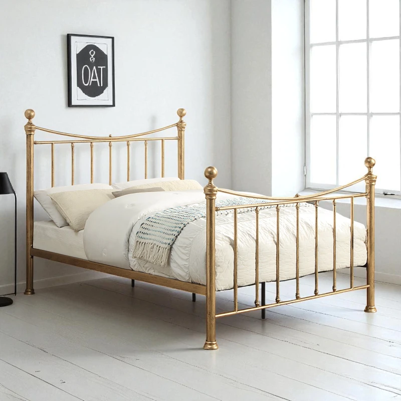 Image of OAT Home Hampstead Traditional Style Antique Brass Effect Metal Bed Frame in Bronze Size: Double Bronze Unisex Double