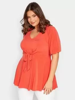 Image of Yours Front Wrap Angel Sleeve Ity Top - Orange, Size 14, Women