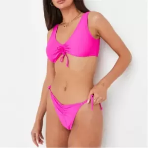 Image of Missguided Ruched Tie Side Thong Bikini Bottoms - Pink