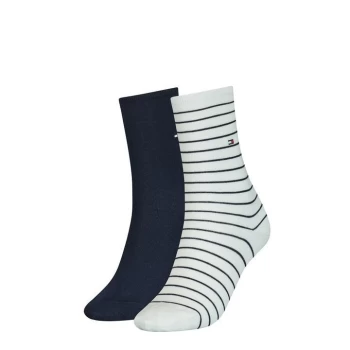 Image of Tommy Bodywear Hilfiger Stripe Crew Socks 2 Pack Ladies - White