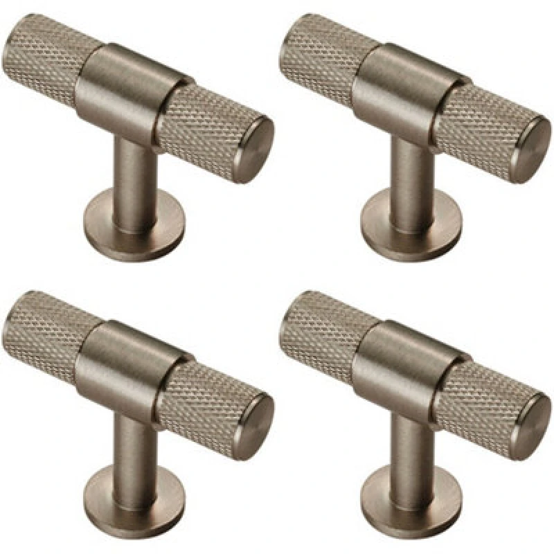 Image of Loops 4x Knurled Cupboard T Shape Pull Handle 50 x 13mm Satin Nickel Cabinet Handle Metallics unisex