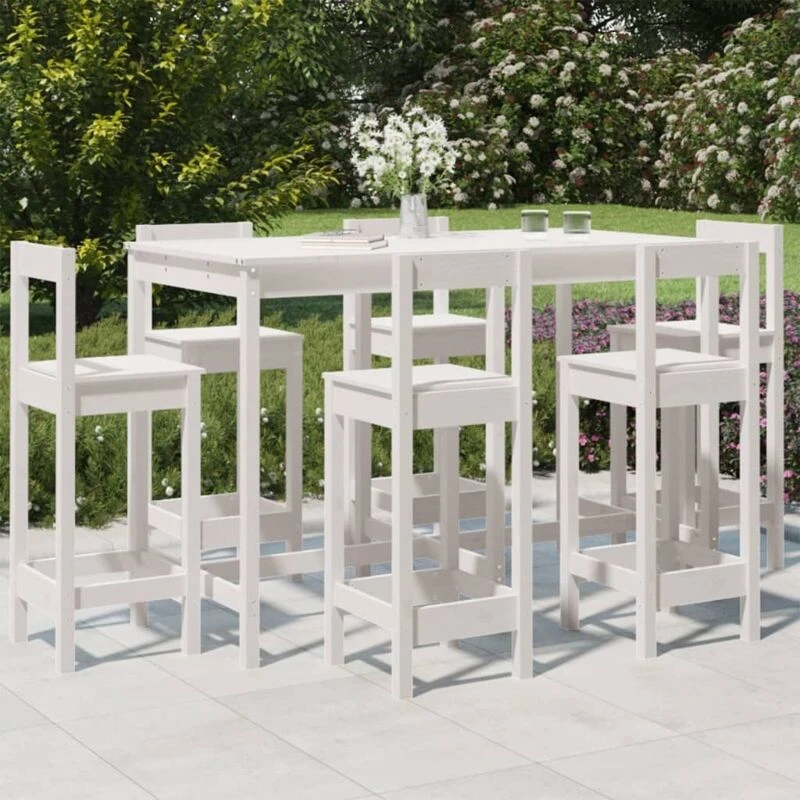 Image of VIDAXL 7 Piece Garden Bar Set White Solid Wood Pine Vidaxl 8720845717261
