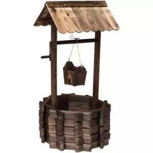 Image of Wooden Wishing Well Planter Outdoor Flower Pot Backyard Garden Decor w/ Bucket - Outsunny