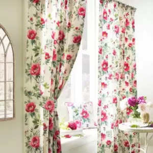 Image of Furn. Peony Floral Pencil Pleat Curtains (Pair) Cotton Polyester Fuchsia (168X183Cm)