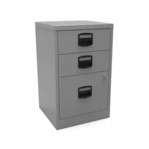 Image of Bisley A4 3 Drawer Metal Stationery and Filing Cabinet, Silver