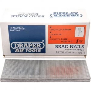 Image of Draper 18 Gauge Brad Nails 45mm Pack of 5000