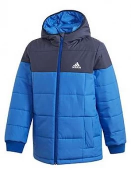 Image of Boys, adidas Childrens Padded Zip Through Jacket - Blue, Navy, Size 7-8 Years