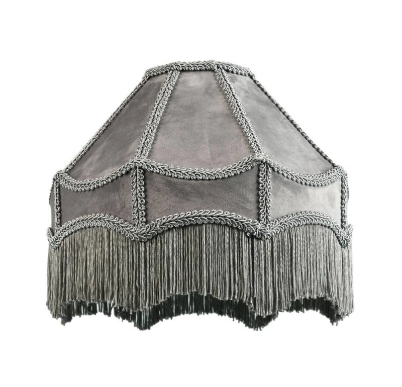 Image of Happy Homewares Traditional Victorian Empire Soft Velvet Lamp Shade with Lengthy Tassels in Grey Size: 12" Grey Unisex 12"