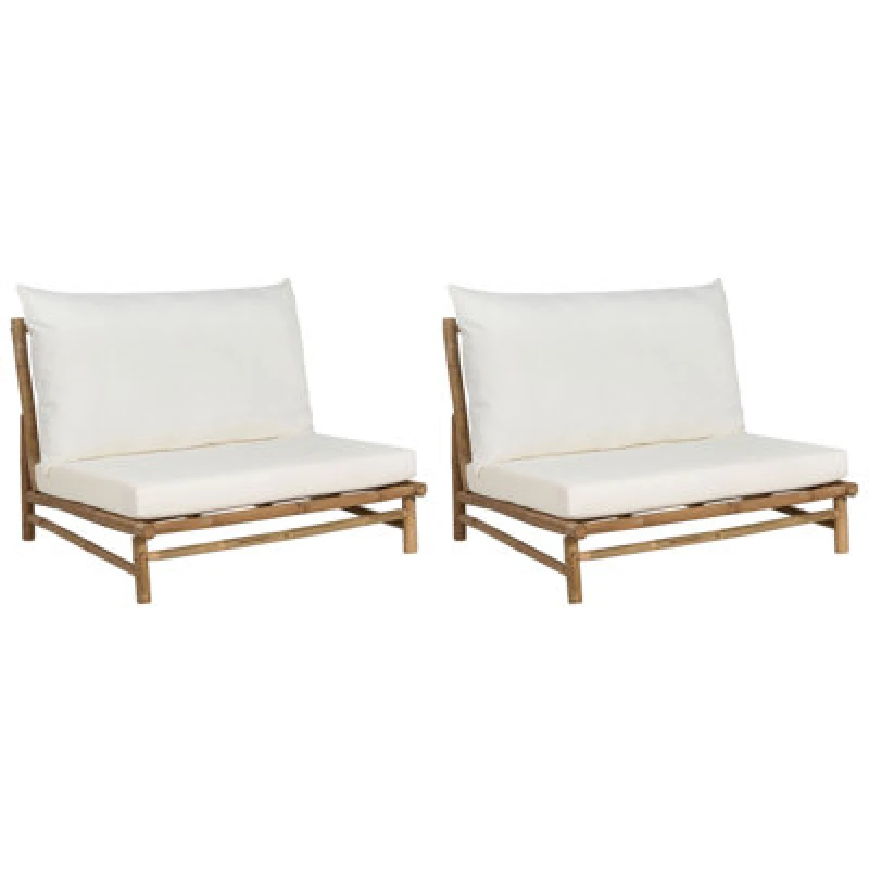 Image of Beliani Set Of 2 Garden Chairs With Cushions Todi Bamboo Wood Off-White