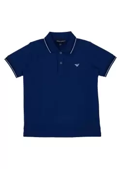 Image of Emporio Armani Kids Classic Tipped Polo Shirt In Colonia Blue
